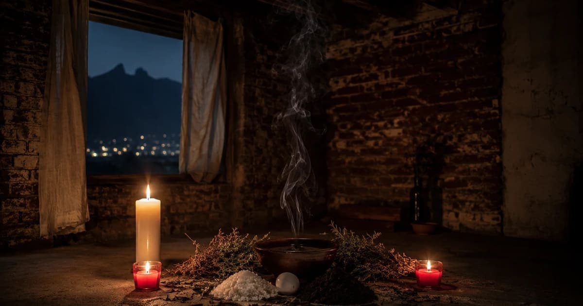 Ritual espiritual en interior nocturno — amarres de amor en Monterrey